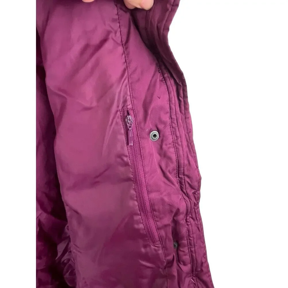 Lands' End Women's Jacket Puffer Coat XS Down Maroon Magenta Removable Hood Midi